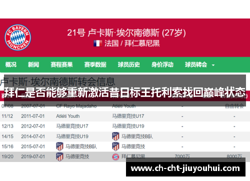 拜仁是否能够重新激活昔日标王托利索找回巅峰状态 拜仁是否能够重新激活昔日标王托利索找回巅峰状态