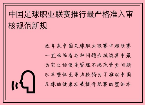 中国足球职业联赛推行最严格准入审核规范新规