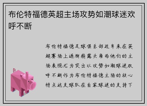 布伦特福德英超主场攻势如潮球迷欢呼不断